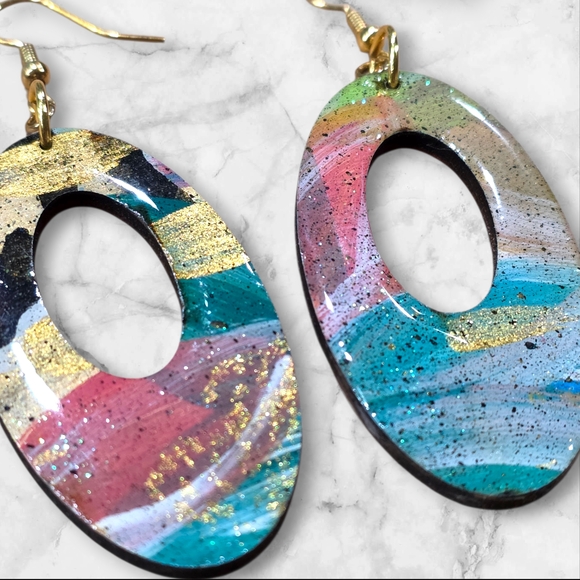 Hand Crafted Handmade Earrings Wood Boho Casual Everyday Oval E009 - Picture 3 of 5